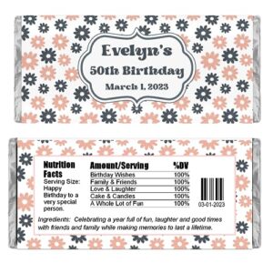 Personalized Candy Wrappers for Chocolate, Cute Daisy Floral Party Favors, Pack of 20 Custom Hershey Bar Labels