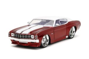big time muscle 1:24 1971 chevy chevelle die-cast car, toys for kids and adults(red/white)