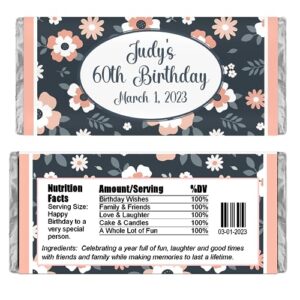 personalized candy wrappers for chocolate, floral party favors, pack of 20 custom hershey bar labels