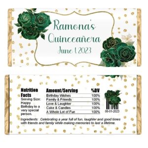 personalized candy wrappers for chocolate, floral party favors, pack of 20 custom hershey bar labels (green)