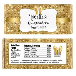 personalized candy wrappers for chocolate, birthday party favors, pack of 20 custom hershey bar labels (gold)