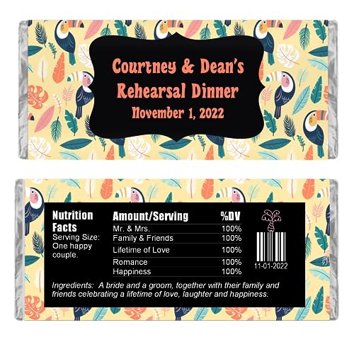 Personalized Candy Wrappers for Chocolate, Toucan Party Favors, Pack of 20 Custom Hershey Bar Labels