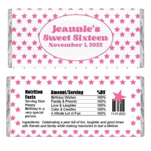 personalized candy wrappers for chocolate, pink star birthday party favors, pack of 20 custom hershey bar labels