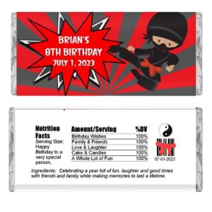 personalized candy wrappers for chocolate, ninja party favors, pack of 20 custom hershey bar labels