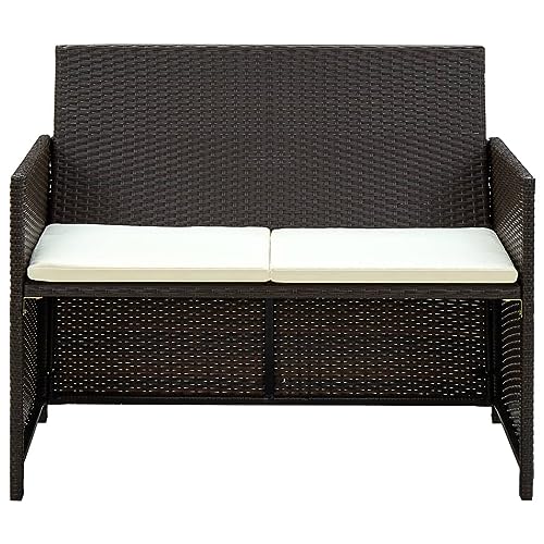 Camerina 4 Piece Patio with Cushions Patio Furniture Sets Outdoor Sectional Furniture Conversation Sets Patio Furniture Set Rattan Brown