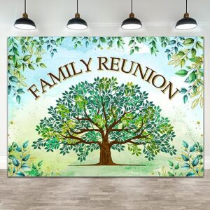 wollmix family reunion decorations backdrop banner family tree leaves members welcome signs photography background gathering gold and green supplies photo booth banner props 7x5ft