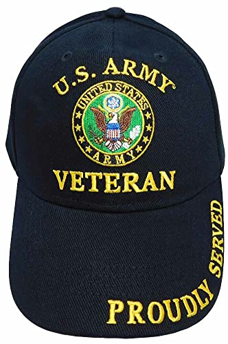 N/A.1 Ant Enterprises U.S. Army Veteran Proudly Served Black Adjustable Embroidered Cap Hat Licensed