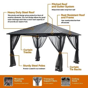 LAUREL CANYON 10 Ft. x 10 Ft. Galvanized Steel Hardtop Gazebo with Mosquito Netting