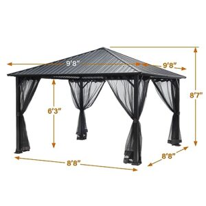 LAUREL CANYON 10 Ft. x 10 Ft. Galvanized Steel Hardtop Gazebo with Mosquito Netting