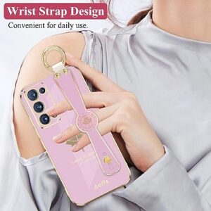 Kainevy Phone Case for Oppo Reno 6 Pro 5G Case Aesthetic Silicone Shockproof for Women Protector Cover Oppo Reno 6 Pro 5G Phone Case Slim with Ring Wrist Starp Maple Leaf Pattern Design (Purple)