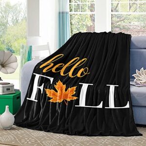 throw blanket- thanksgiving maple leaf soft warm plush fleece bed throw,60x80in flannel blankets fall harvest plant bedding throws for women/men bedroom living room office decor botanical black