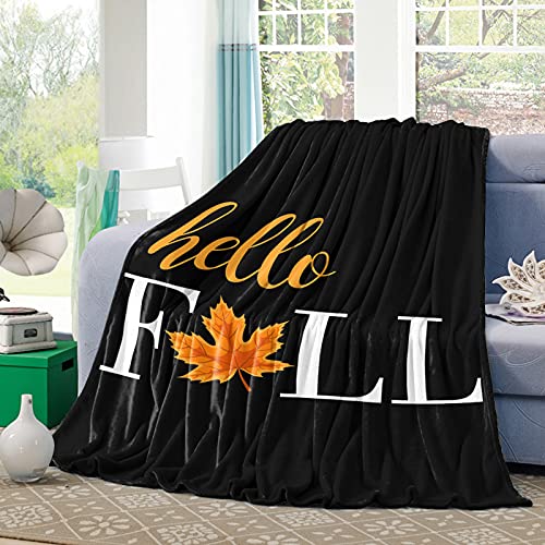 Throw Blanket- Thanksgiving Maple Leaf Soft Warm Plush Fleece Bed Throw,60x80In Flannel Blankets Fall Harvest Plant Bedding Throws for Women/Men Bedroom Living Room Office Decor Botanical Black