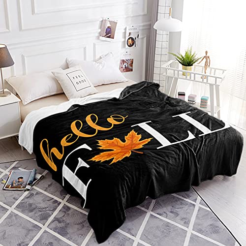 Throw Blanket- Thanksgiving Maple Leaf Soft Warm Plush Fleece Bed Throw,60x80In Flannel Blankets Fall Harvest Plant Bedding Throws for Women/Men Bedroom Living Room Office Decor Botanical Black