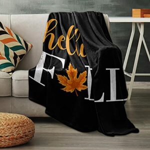 Throw Blanket- Thanksgiving Maple Leaf Soft Warm Plush Fleece Bed Throw,60x80In Flannel Blankets Fall Harvest Plant Bedding Throws for Women/Men Bedroom Living Room Office Decor Botanical Black