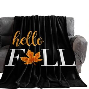 Throw Blanket- Thanksgiving Maple Leaf Soft Warm Plush Fleece Bed Throw,60x80In Flannel Blankets Fall Harvest Plant Bedding Throws for Women/Men Bedroom Living Room Office Decor Botanical Black