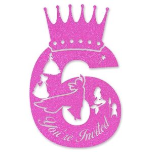 brayqu princesses 6th birthday party invitations girl pink glitter princess 6 year old girls birthday shaped invitations fill-in sixth birthday invites (20 invitation cards with envelopes)