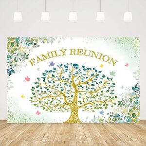 wollmix family reunion decorations backdrop banner family tree leaves members welcome signs photography background gathering gold and green supplies photo banner booth props 5x3ft