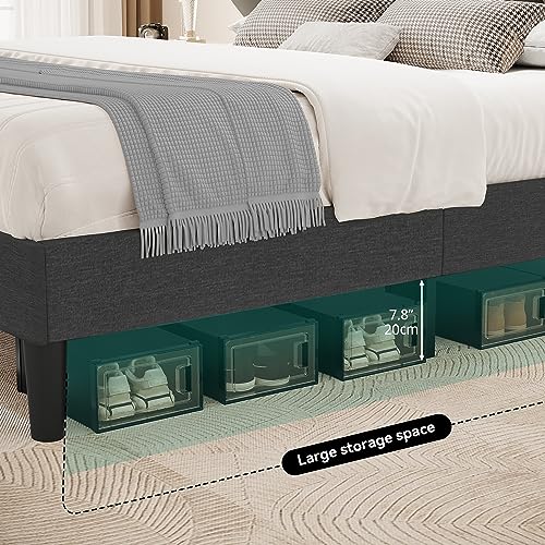 YITAHOME Queen Size Bed Frame, LED Bed Frame with Storage Upholstered Headboard, Platform Bed with Outlet & USB Ports, No Box Spring Needed, Easy Assembly, Grey