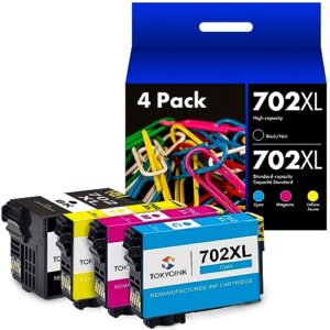 702xl ink cartridges combo pack remanufactured replacement for epson 702 702xl t702 t702xl ink cartridges for epson printer workforce pro wf-3720 wf-3730 wf-3733 printer ink cartridges 702 (4 pack)