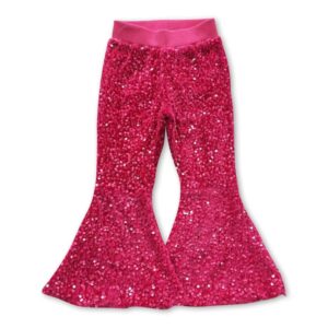 yawoo haan kis clothing hot pink sequin lining baby girls bell bottom pants