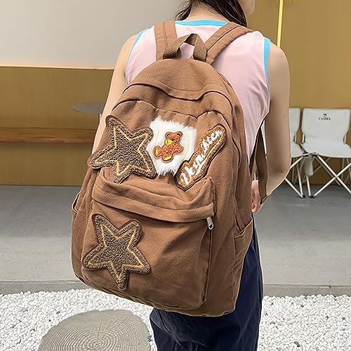 Juoxeepy Canvas Backpack for Women Men Vintage Brown Backpack Grunge Aesthetic College Laptop Backpack Solid Color Everyday Backpack Travel Daypack Rucksack