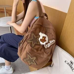 Juoxeepy Canvas Backpack for Women Men Vintage Brown Backpack Grunge Aesthetic College Laptop Backpack Solid Color Everyday Backpack Travel Daypack Rucksack