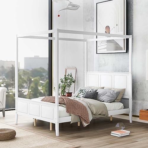 Queen Size Canopy Platform Bed Frame with Headboard & Footboard, Modern Platform Bed with Sturdy Slatted Structure, No Box Spring Needed, Easy Assembly for Bedroom Boys Girls Teens Room (Queen)