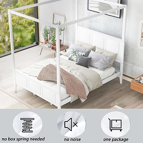 Queen Size Canopy Platform Bed Frame with Headboard & Footboard, Modern Platform Bed with Sturdy Slatted Structure, No Box Spring Needed, Easy Assembly for Bedroom Boys Girls Teens Room (Queen)