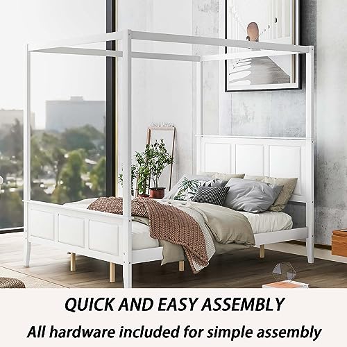 Queen Size Canopy Platform Bed Frame with Headboard & Footboard, Modern Platform Bed with Sturdy Slatted Structure, No Box Spring Needed, Easy Assembly for Bedroom Boys Girls Teens Room (Queen)