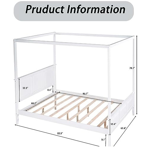 Queen Size Canopy Platform Bed Frame with Headboard & Footboard, Modern Platform Bed with Sturdy Slatted Structure, No Box Spring Needed, Easy Assembly for Bedroom Boys Girls Teens Room (Queen)