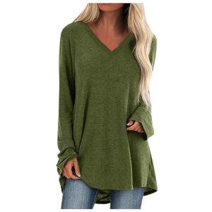 army green women tops for work cutes tops long sleeve v neck shirts solid color tunics pullover to wear with leggings fall loose fit t shirts blouses x-large-p25