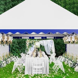 Sophia & William 16'x 20' Gazebo Party Tent White & Navy Blue, Outdoor Patio Wedding Event Camping Canopy Shade with 6 Removable Side Walls and Carry PE Bag, Heavy Duty Galvanized Steel Frame