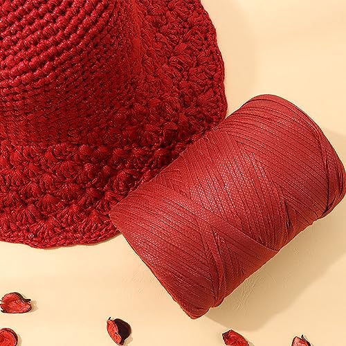 2Roll 164yard Rattan Crochet Yarn Knitting Yarn Soft Craft Ribbon Yarn Polyester Yarn Crochet Rattan Thread for DIY Handmade Sun Hat Baskets Handcrafts Festival Gifts Cakes Packing Wrapping