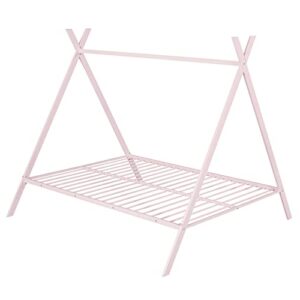 TARTOP Full Size House Bed Metal Tent Bed Frame, Floor Play House Bed Frame with Slat, Platform Bed for Kids Girls Boys, Teens No Box Spring Needed,Pink