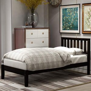 tartop twin bed frame with headboard and wood slat support, solid wood platform bed frame for kids, espresso