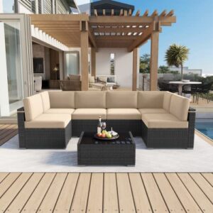 LayinSun Outdoor Furniture Replacement Cushions for 6 Seat Patio Rattan Wicker Sectional Conversation Sofa Set, 14-Piece Cushions Set