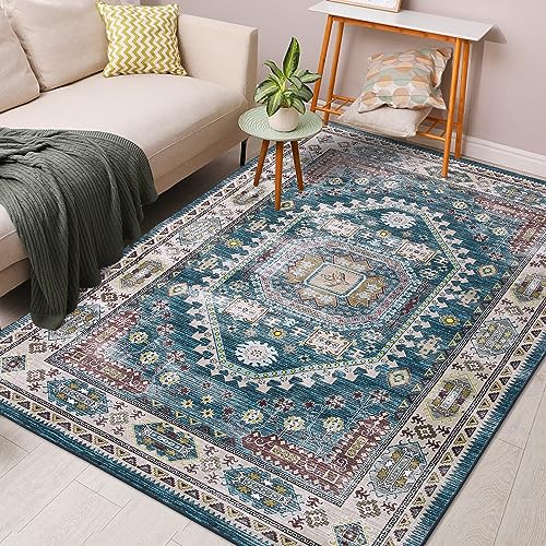 GAOMON Bohemian Washable Area Rug 5x7 Vintage Boho Living Room Rug Non-Slip Nursery Rug for Bedroom, Low-Pile Retro Carpet Print Distressed Entryway Rug for Dining Room Office