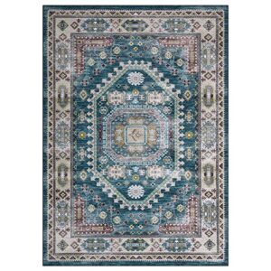 GAOMON Bohemian Washable Area Rug 5x7 Vintage Boho Living Room Rug Non-Slip Nursery Rug for Bedroom, Low-Pile Retro Carpet Print Distressed Entryway Rug for Dining Room Office