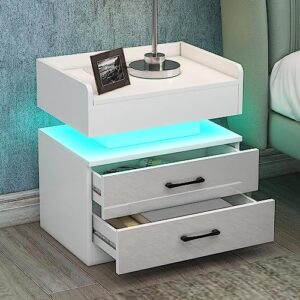 BKEKM Nightstands Nightstand Led Lights End Table MDF Bedside Table USB Ports Remote Control 2 Drawers Bedside Cabinet Home Bedside Dresser Well Made