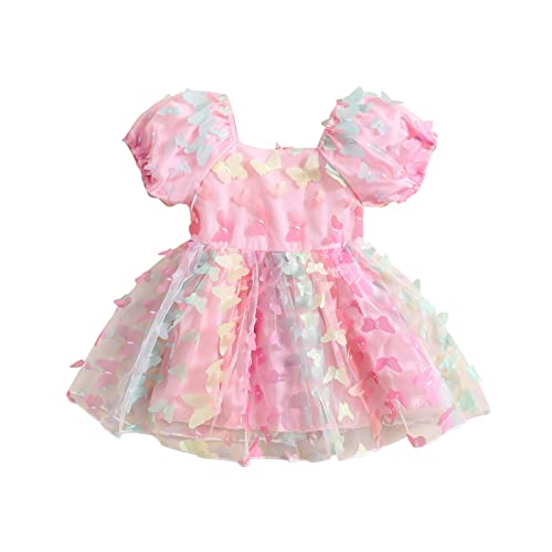 Kids Toddler Baby Girl Princess Dress 3D Butterfly Tulle Dress Summer Fairy Cosplay Birthday Tutu Dress (Multicolored, 4-5 Years)