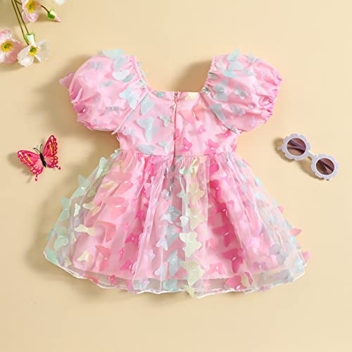 Kids Toddler Baby Girl Princess Dress 3D Butterfly Tulle Dress Summer Fairy Cosplay Birthday Tutu Dress (Multicolored, 4-5 Years)