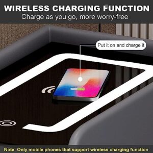 BKEKM Nightstands Smart Nightstand Wireless Charging Station End Table 2 Wood Drawers USB Bedside Table 3 Colors Led Light Bedside Cabinet Well Made