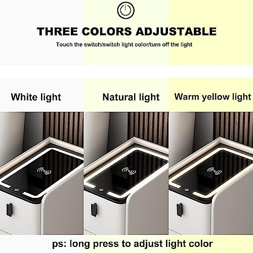 BKEKM Nightstands Smart Nightstand Wireless Charging Station End Table 2 Wood Drawers USB Bedside Table 3 Colors Led Light Bedside Cabinet Well Made