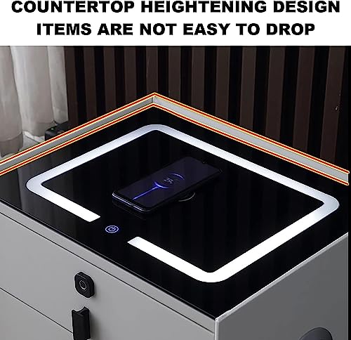 BKEKM Nightstands Bedside Table Led Lights End Table Wireless Charging Nightstand Wood USB Fingerprint Bluetooth Speaker Bedside Cabinet Well Made