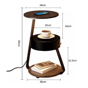 BKEKM Nightstands Smart Nightstand Wood End Table Wireless Charging Bedside Table 1 Drawers Bedside Dresse 3 Color Led Light Bedside Cabinet Well Made