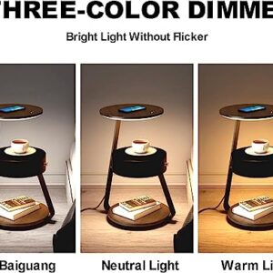 BKEKM Nightstands Smart Nightstand Wood End Table Wireless Charging Bedside Table 1 Drawers Bedside Dresse 3 Color Led Light Bedside Cabinet Well Made