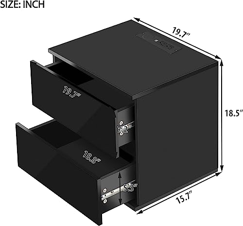 BKEKM Nightstands Bedside Tablewireless Charging Nightstand Remote Control Led Light-Dark End Table USB Charging 2 Drawers Bedside Cabinet Well Made