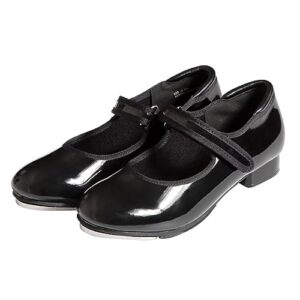 easy strap tap dance shoes with pu shiny leather for boys and girls,us1.5-little kid black