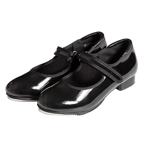 Easy Strap Tap Dance Shoes with PU Shiny Leather for Boys and Girls,US1.5-Little Kid Black