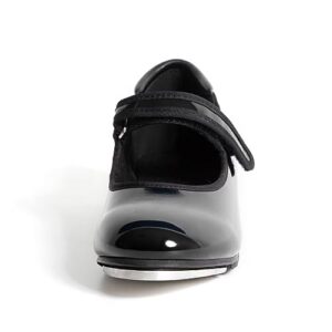 Easy Strap Tap Dance Shoes with PU Shiny Leather for Boys and Girls,US1.5-Little Kid Black